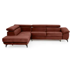 LANDIS Brown Extendable Corner Sofa, Left/Right Chaise, Adjustable Headrests, Storage Compartment, Fabric