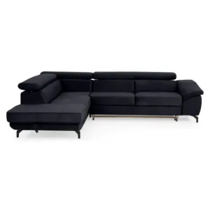 LANDIS Navy Blue Extendable Corner Sofa, Left/Right Chaise, Adjustable Headrests, Storage Compartment, Fabric