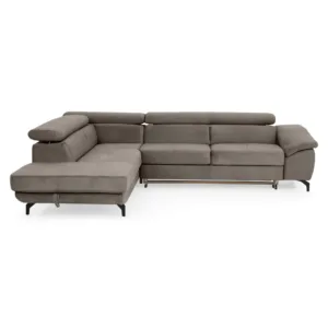 LANDIS Grey Extendable Corner Sofa, Left/Right Chaise, Adjustable Headrests, Storage Compartment, Fabric