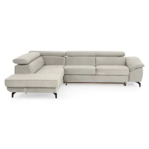 LANDIS Light Grey Extendable Corner Sofa, Left/Right Chaise, Adjustable Headrests, Storage Compartment, Fabric
