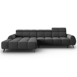 Grey Velvet Corner Sofa Bed for 5 People Alise Left Besolux