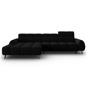 Black Velvet Corner Sofa Bed for 5 People Alise Left Besolux
