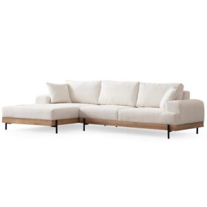 White/Brown Fabric Corner Sofa for 3 People – Ella Left, Ambient Sofa Collection