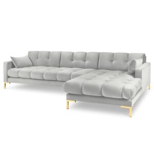 Silver/gold velvet corner sofa for 5 people Mamaia Right by Besolux