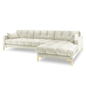 Light beige/gold velvet corner sofa for 5 people Mamaia Right by Besolux