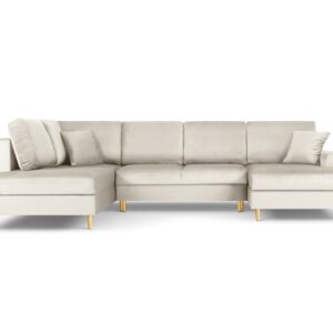 Extendable Corner Sofa in Light Beige/Gold Velvet for 7 People Left – Kyoto by Besolux
