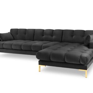 Dark grey/gold velvet corner sofa for 5 people Mamaia Right by Besolux
