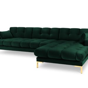 Dark green/gold velvet corner sofa for 5 people Mamaia Right by Besolux