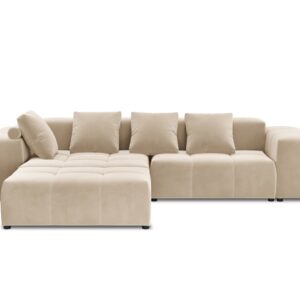Beige Velvet Modular Sofa for 5 People – Rome Reversible by Besolux