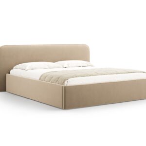 Sand Beige Velvet Bed 200x200 cm Athens Besolux